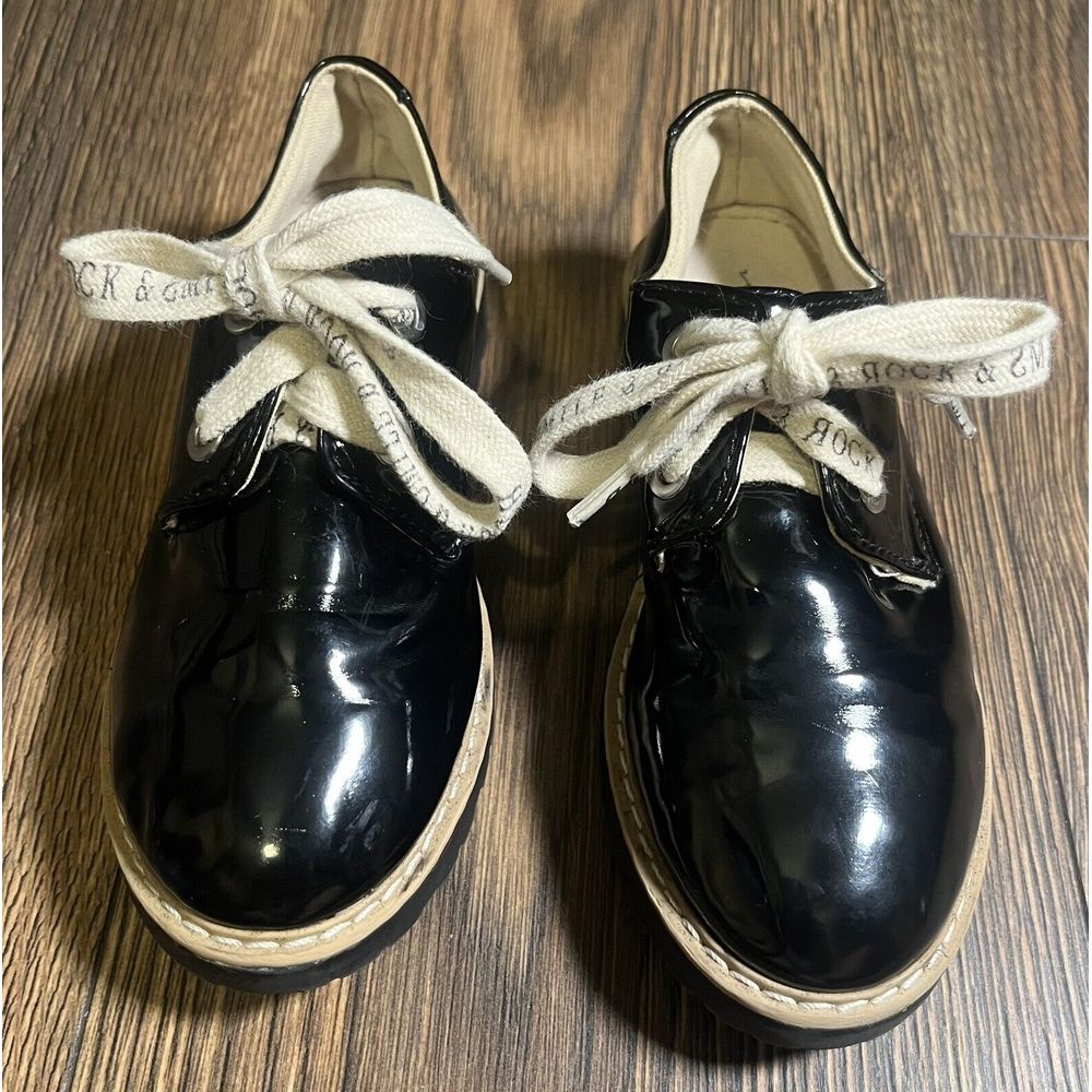 Zara Kids Black Patent Leather Oxford Shoes Statement Laces Size 29 US 12 - Picture 6 of 6